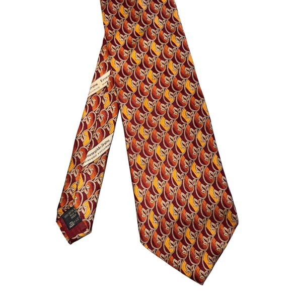 Ermenegildo Zegna Other - Ermenegildo Zegna Silk Tie Burgundy Orange Geometric Leaf Disegno Esclusivo